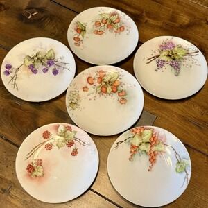 Set of 6 Antique GOTHAM Austria Hand Painted SIGNED 6" Fruit Dessert Plates Gold